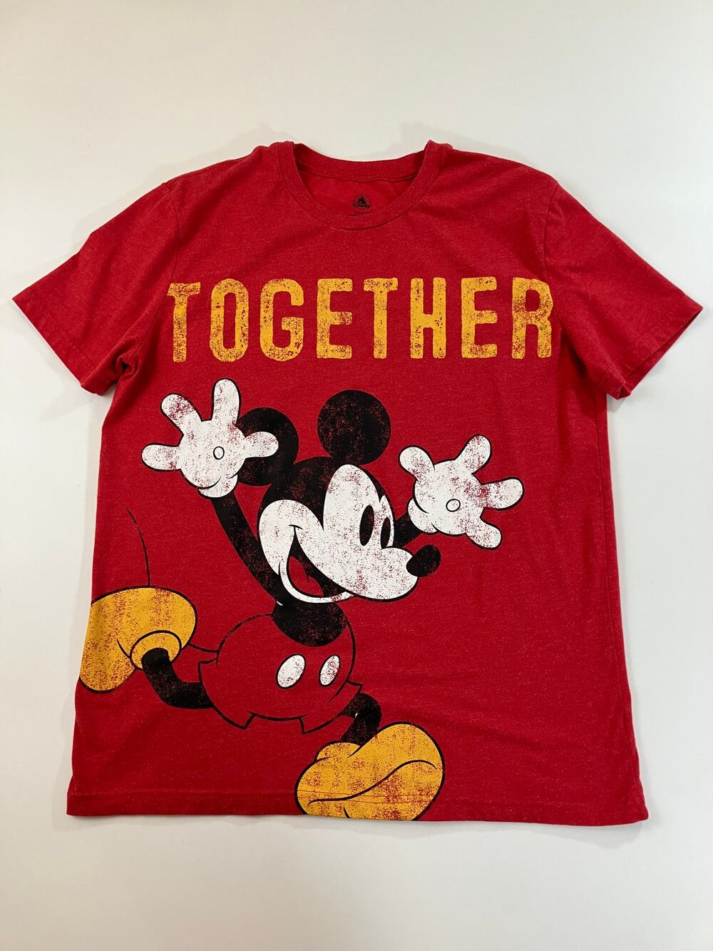 Disney Mickey Mouse Together T Shirt Men’s Large Red Distressed Graphic Tee